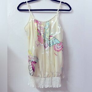 FOREVER 21 Women’s Cream Pink Blue Butterfly Tank Top Size Medium